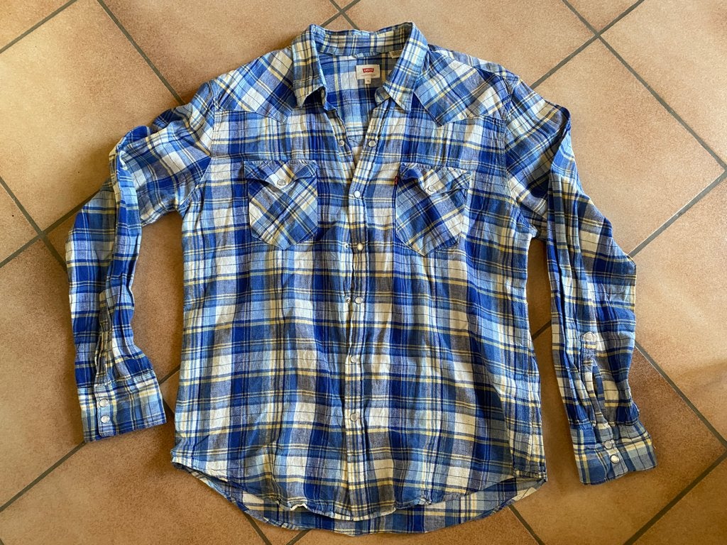 Levi’s chemise XL homme bleu à carreau lin coton, Tour de cou 43/44 (XL), Porté, Bleu, Levi’s