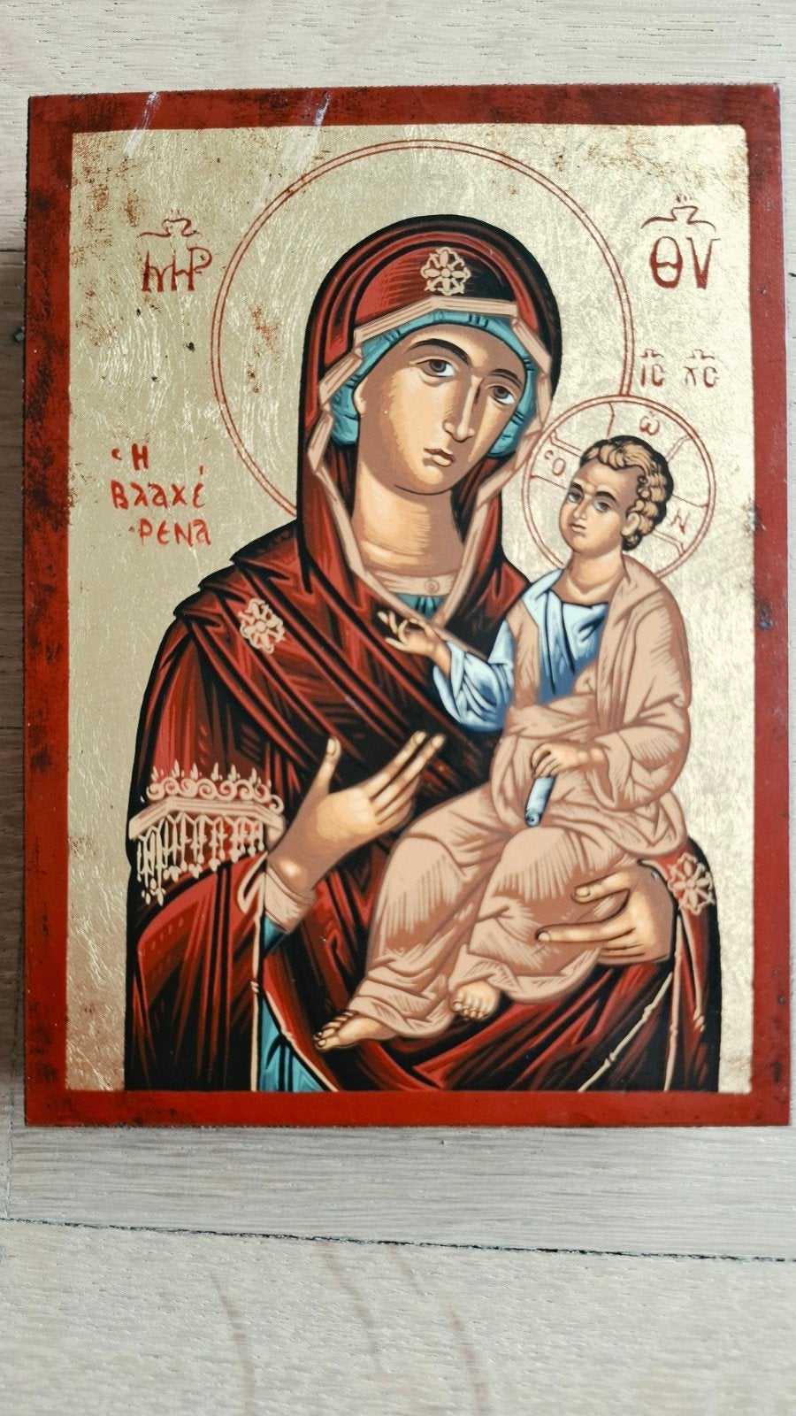 Handgemaakte Byzantijnse icoon – Moeder Gods met Kind, Ophalen