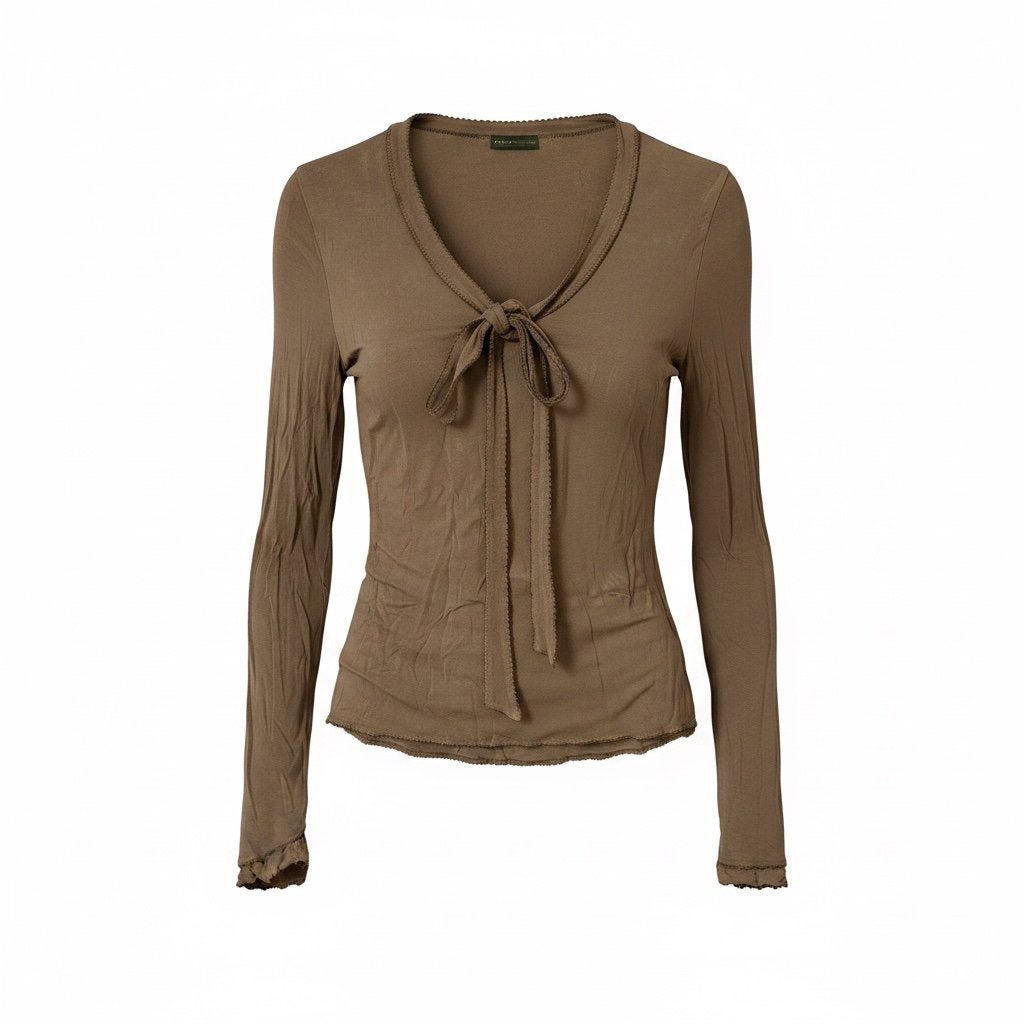 Top, Bruin, Verzenden, Lange mouw, Maat 36 (S)