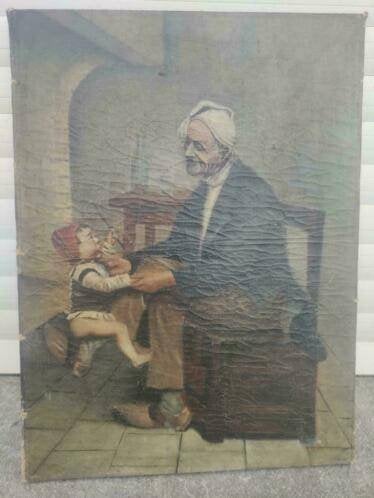 huile sur toile grand pere et l enfant, Ophalen of Verzenden, Doek