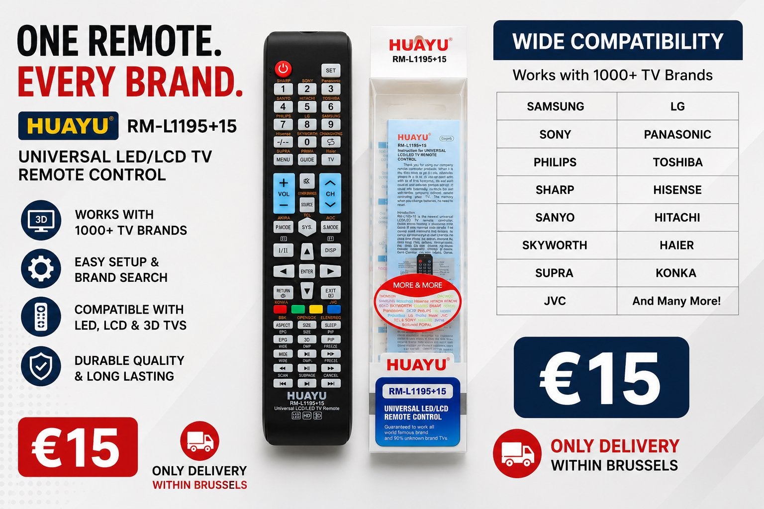 Télécommande Universelle Compatible avec téléviseurs, TV, Hi-fi & Vidéo, Télécommandes, Neuf, Universel, Enlèvement, TV