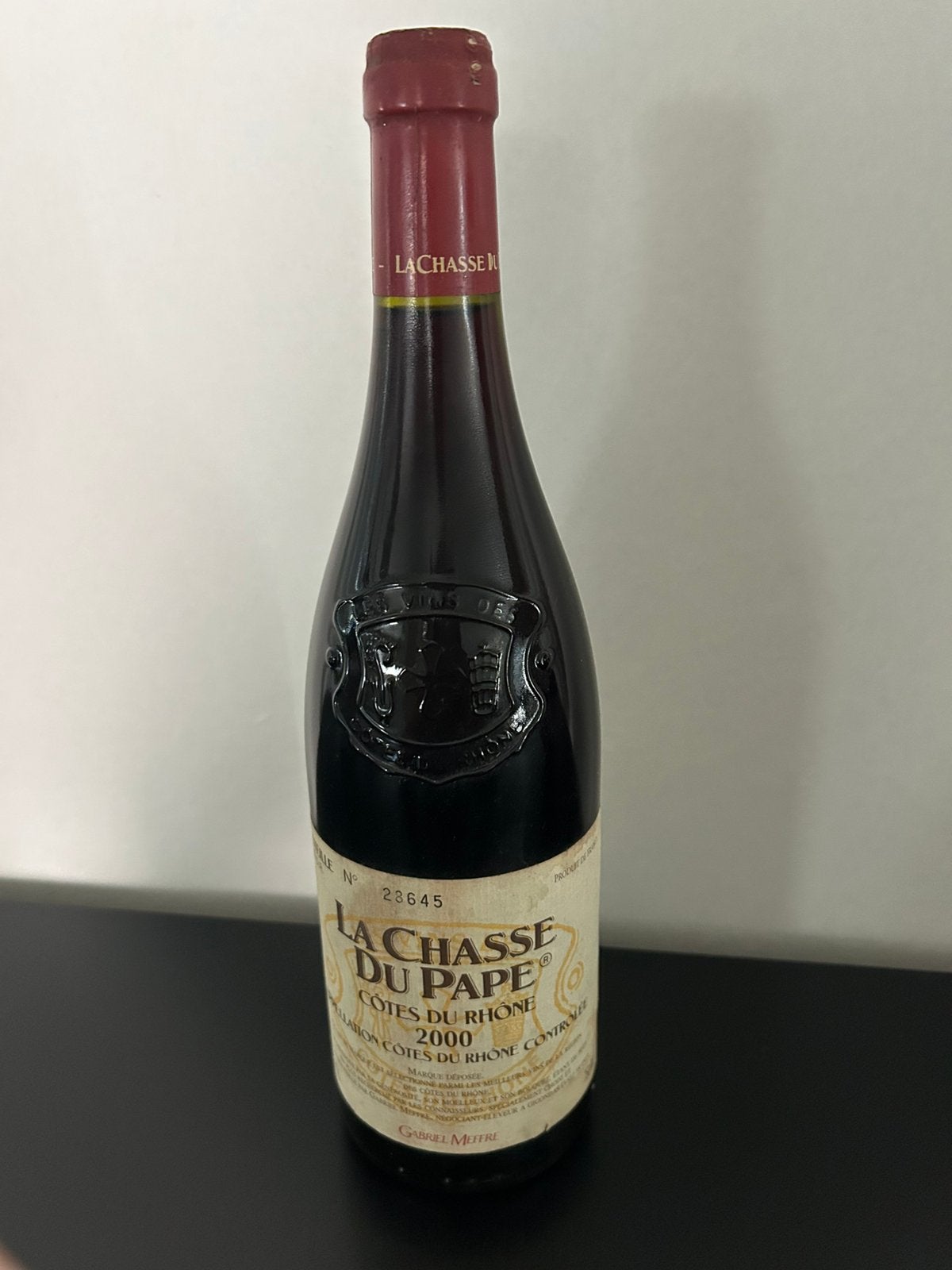 Wijn La Chasse du pape nr 28645, Frankrijk, Ophalen of Verzenden, Zo goed als nieuw, Rode wijn