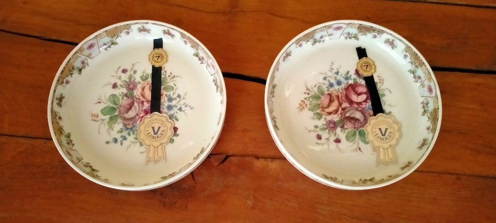 2 vintage Limoges schaaltjes – handgedecoreerd bloemendecor, Ophalen, Vintage, Nieuw, Schaal of Schalen