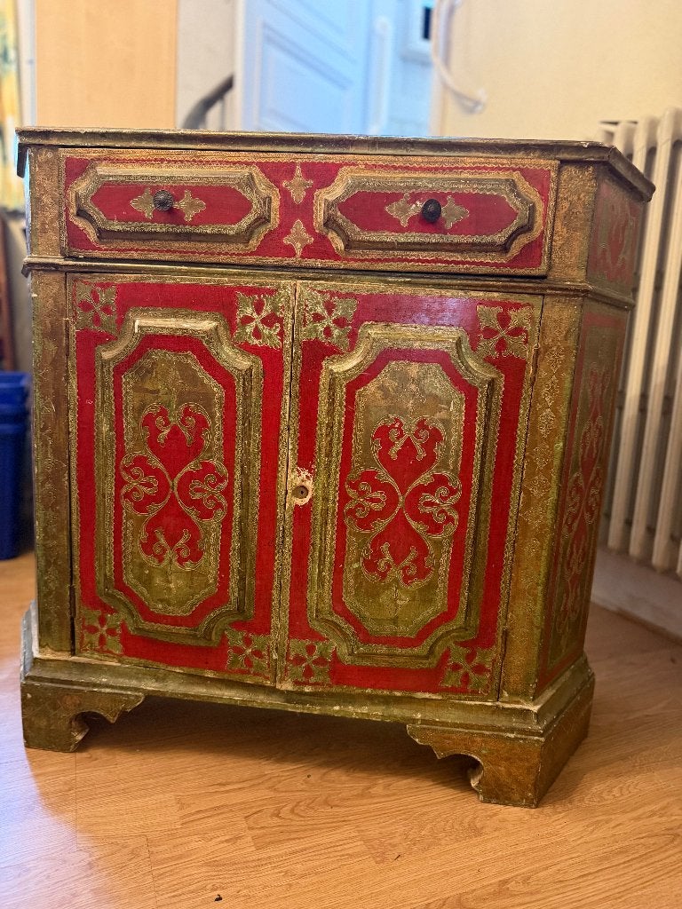 bordeaux-goudkleurige vintage kastje, Antiek en Kunst, Ophalen