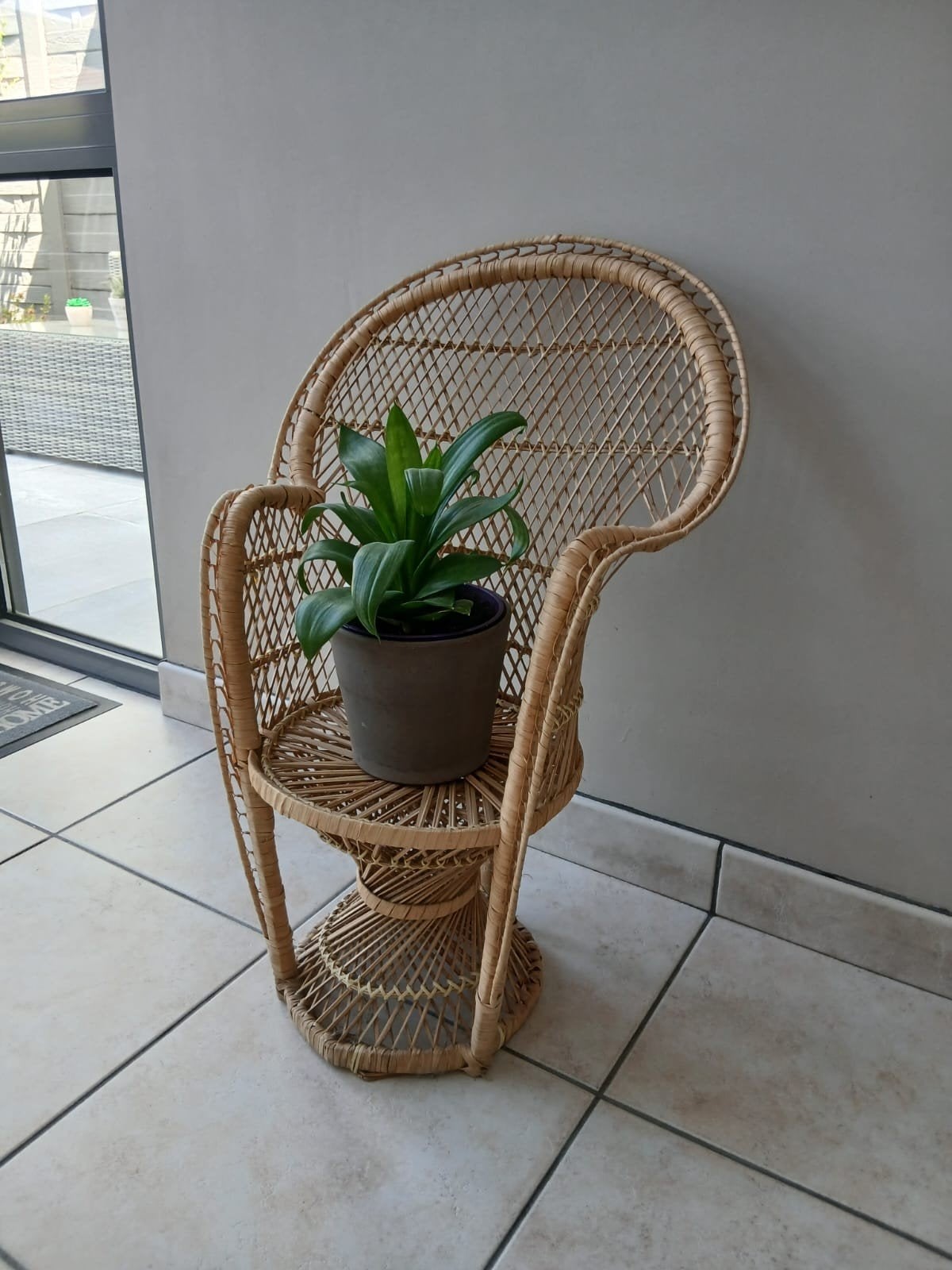 Vintage rieten plantenhouder, Huis en Inrichting, Ophalen