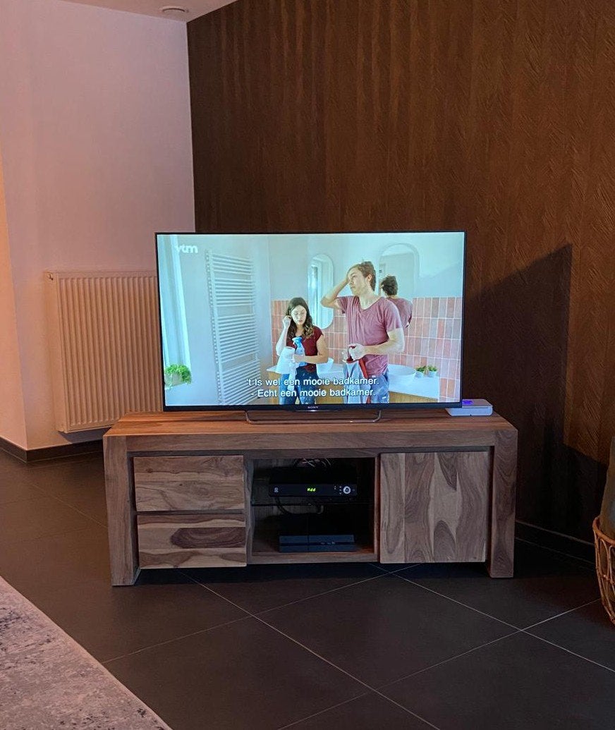 TV meubel massief hout, Huis en Inrichting, Kasten |Televisiemeubels, Ophalen, Gebruikt, 100 tot 150 cm, Minder dan 100 cm