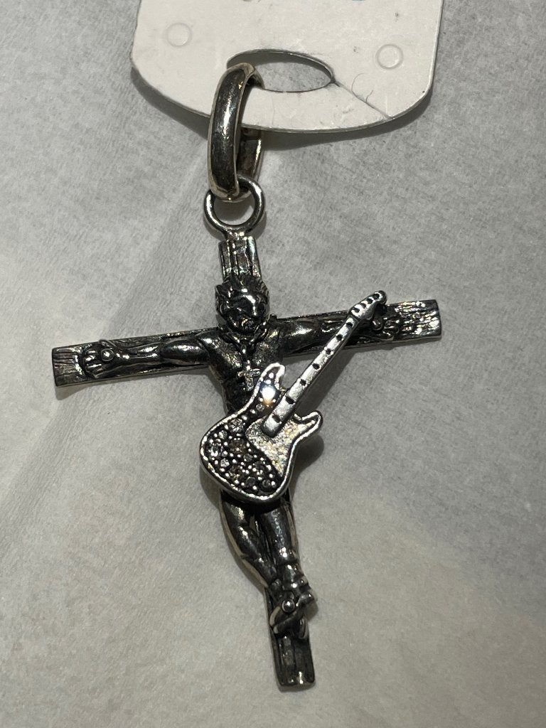 Pendentif Croix Rocker Homme Argent, Bijoux, Sacs & Beauté, Enlèvement, Comme neuf, Argent, Argent