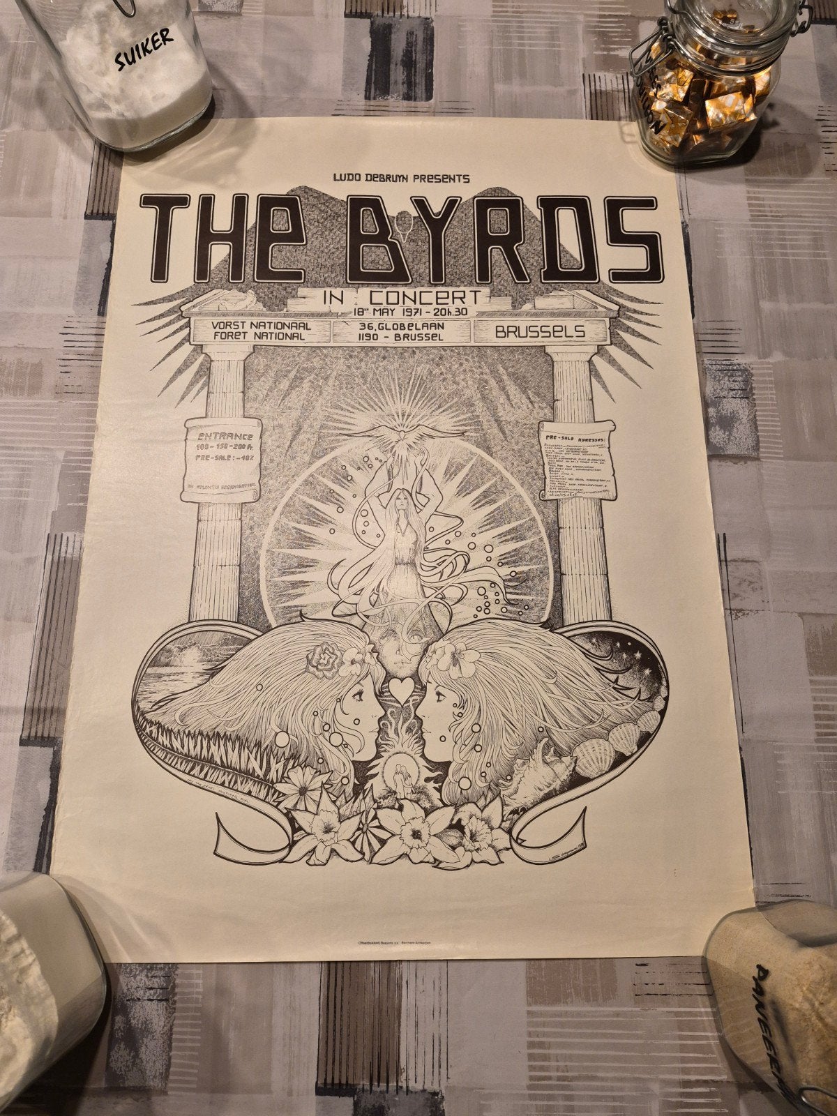 L'affiche des Byrds lors du concert de 1971 à Bruxelles, Collections, Enlèvement ou Envoi