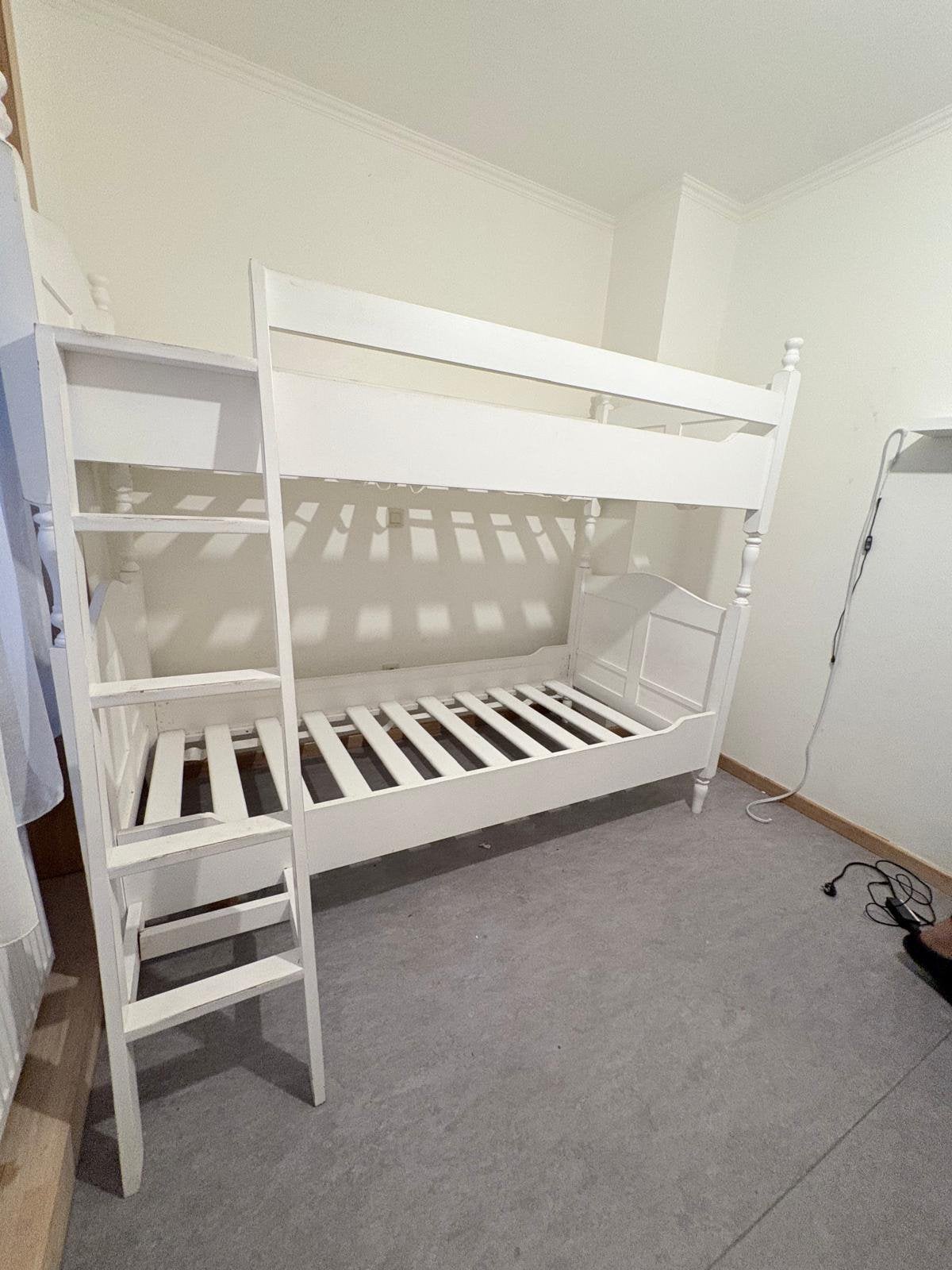 Wit houten stapelbed, Ophalen, Gebruikt, 90 cm, Tweepersoons