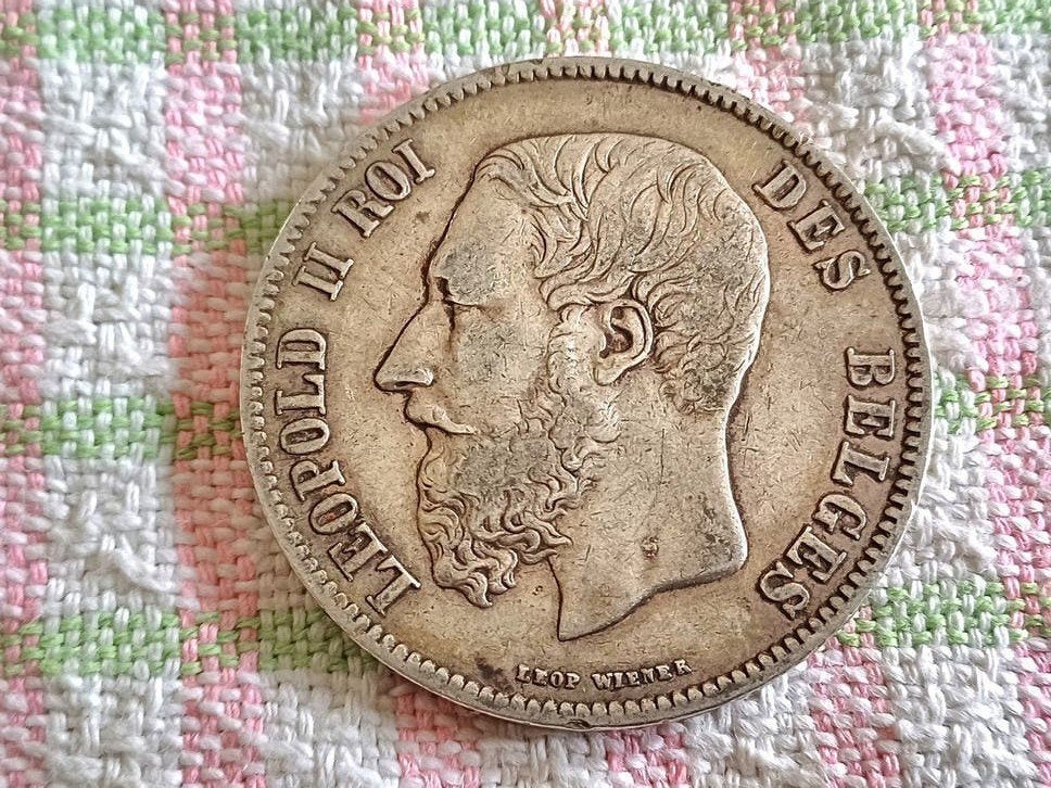 België 5 frank 1869 leopold 2, Zilver, Ophalen of Verzenden, Losse munt, Zilver
