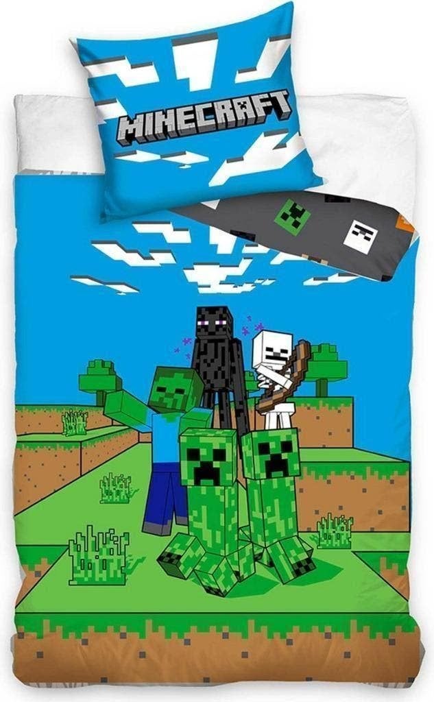 Minecraft Dekbedovertrek 140x200 - Ambush - Katoen, Enfants & Bébés, Chambre d'enfant | Linge de lit, Neuf, Garçon, Double face