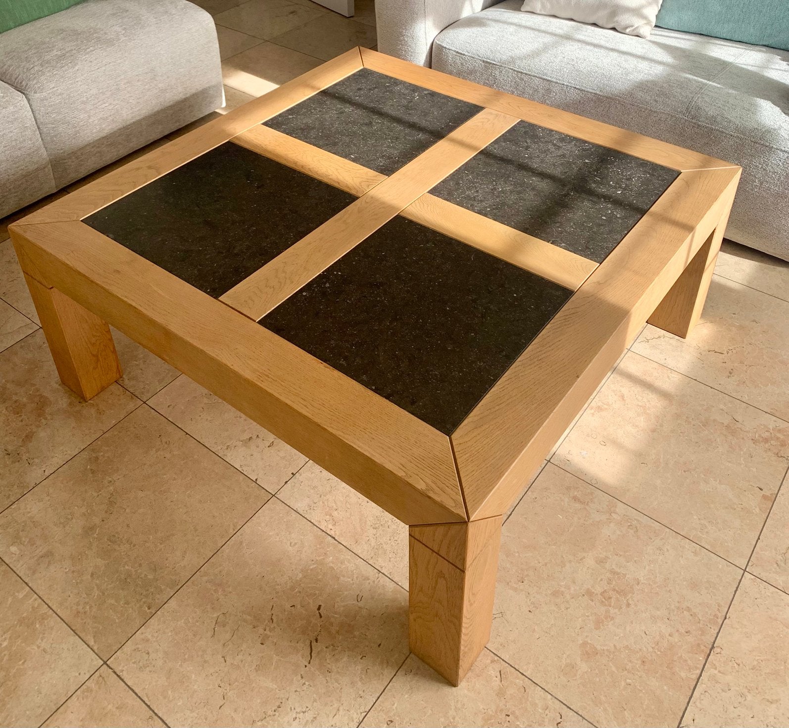 Belle table basse campagnarde avec pierre bleue, 100 à 150 cm, Carré, Enlèvement, Utilisé
