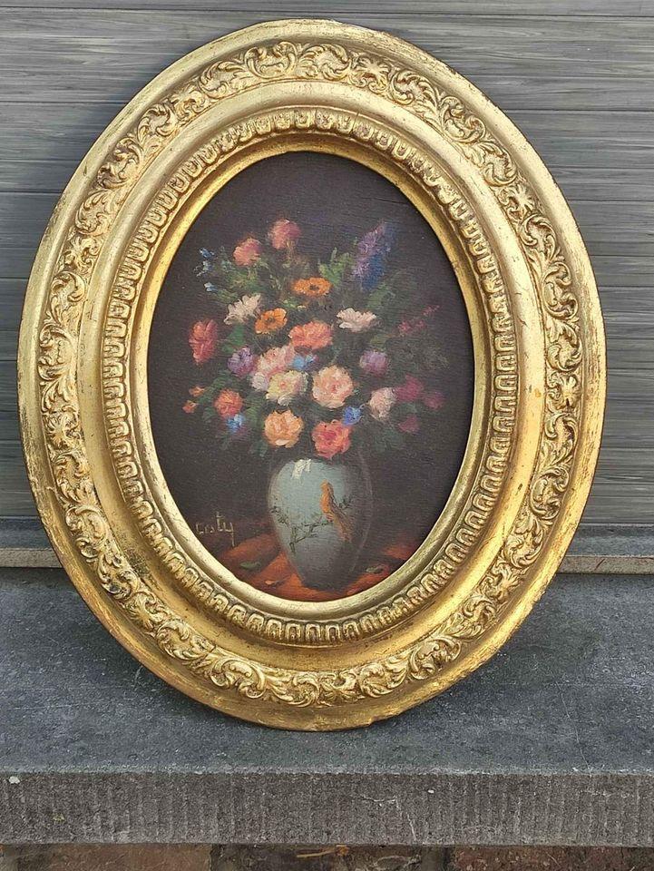 Huile sur panneau fleur signe René caty, Antiquités & Art, Enlèvement ou Envoi