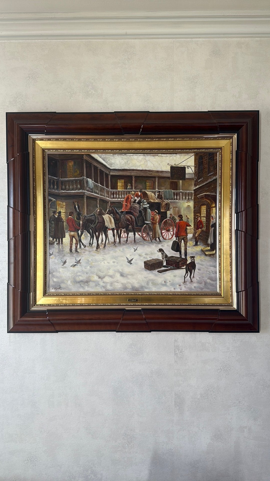 Peinture de J. Ripoll avec beau cadre, Cadre spécial, Peinture à l'huile, Enlèvement, Paysage urbain / rural