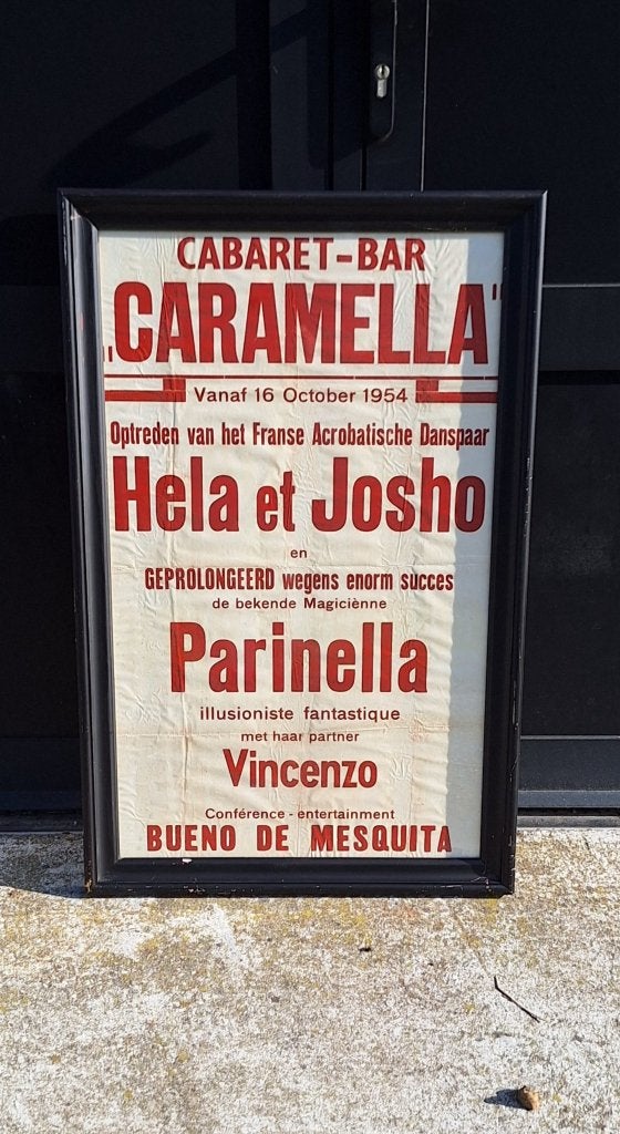 Poster, reclame affiche van de cabaret club/bar Caramella., Rectangulaire vertical, Avec cadre, A1 jusqu'à A3, Enlèvement