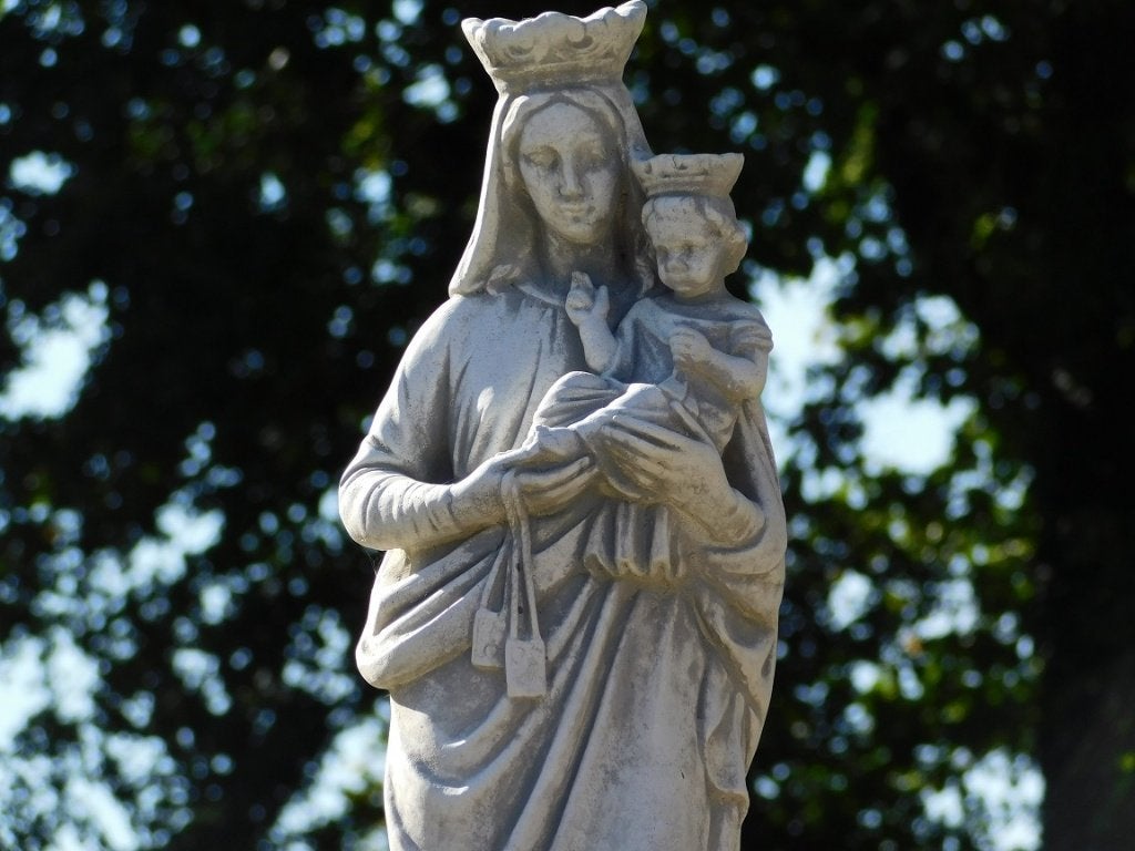 Statue de Marie et de l'Enfant - 80 cm - Pleine de pierre, Jardin & Terrasse, Enlèvement ou Envoi, Pierre, Homme