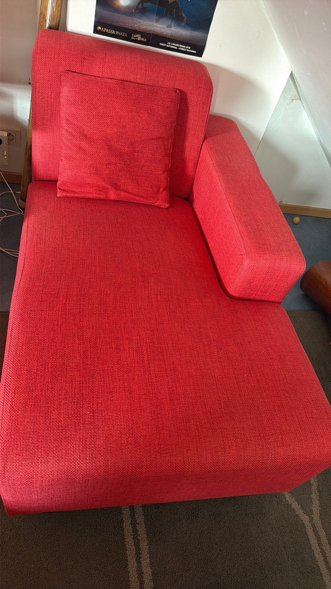 Longchair met kussen licht rood, Enlèvement, Longchair, Tissus, 125 à 150 cm