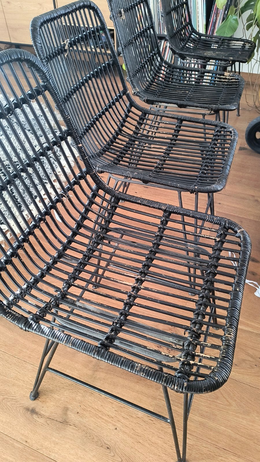 4 tuinstoelen Van der Leeden in zwart rotan, Tuin en Terras, Ophalen, Rotan