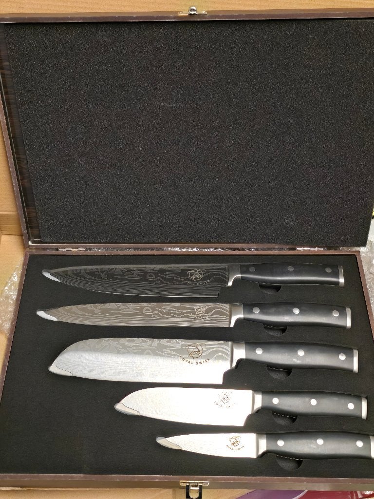 set de 5 couteaux en acier Damas de Royal Swiss, Neuf, Enlèvement ou Envoi, Autres marques, Noir