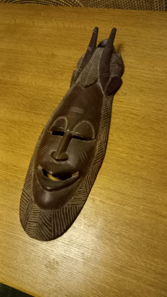 GRAND Masque africain en bois – Origine Congo Belge (1960), Afrique, Enlèvement ou Envoi, Brun, Sculpté