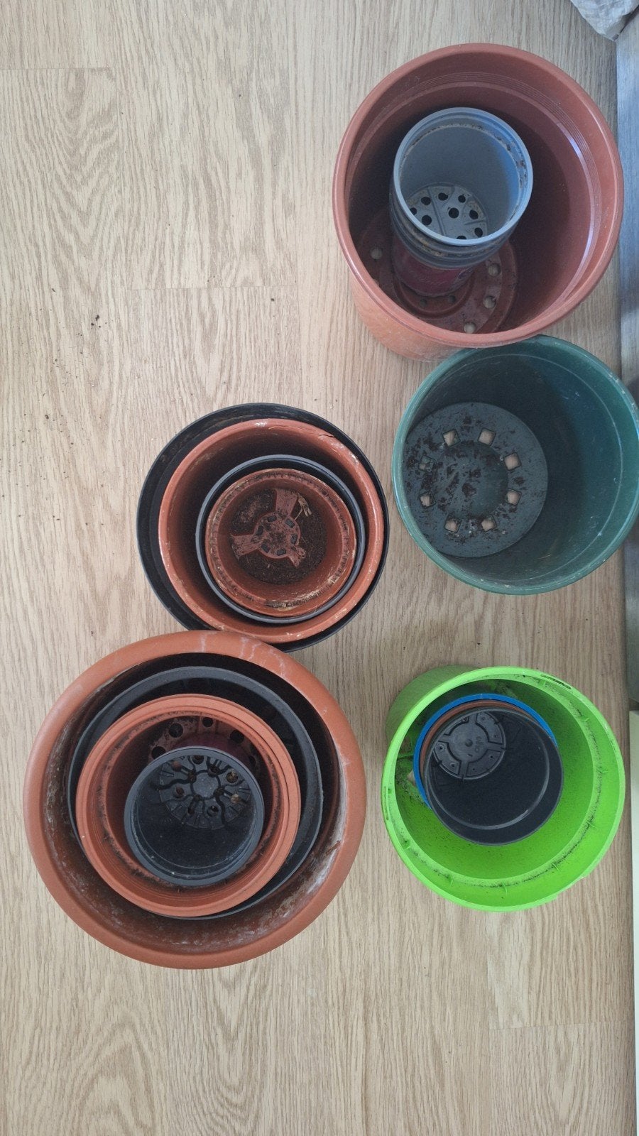 Verschillende maten plastic potjes voor planten, Ophalen