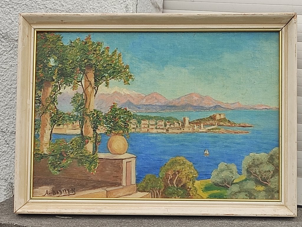 huile sur panneau marine signe alfred bastien, Antiek en Kunst, Kunst | Schilderijen | Klassiek, Ophalen of Verzenden