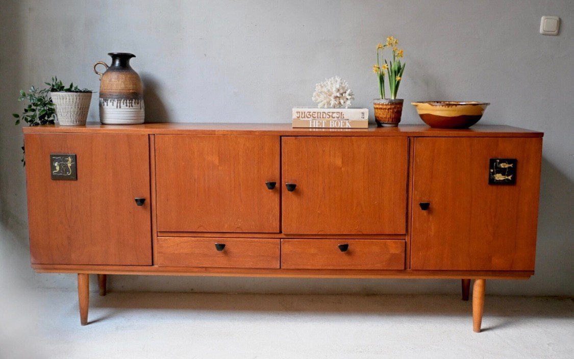 Wébé Teak-hout combi-dressoire nr 118  Louis van Teeffelen, Huis en Inrichting, Ophalen, Gebruikt, Vintage