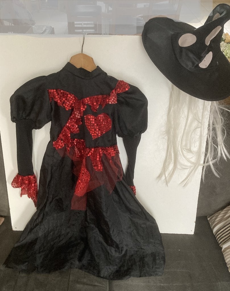 Halloween robe et chapeau de sorcière - taille10 ans, Enlèvement, Utilisé, 110 à 116, Fille