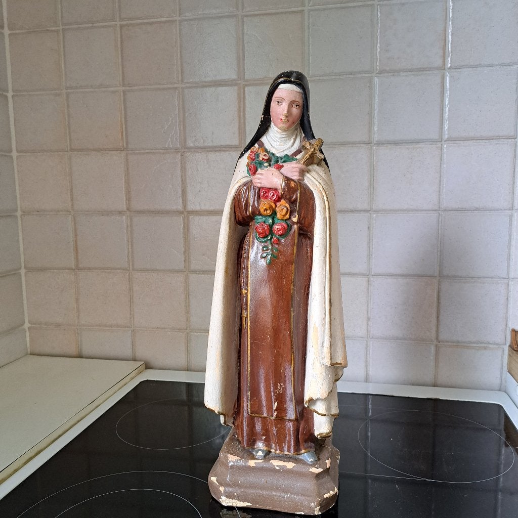 Statue de sainte religieux plâtre signée, Antiquités & Art, Enlèvement