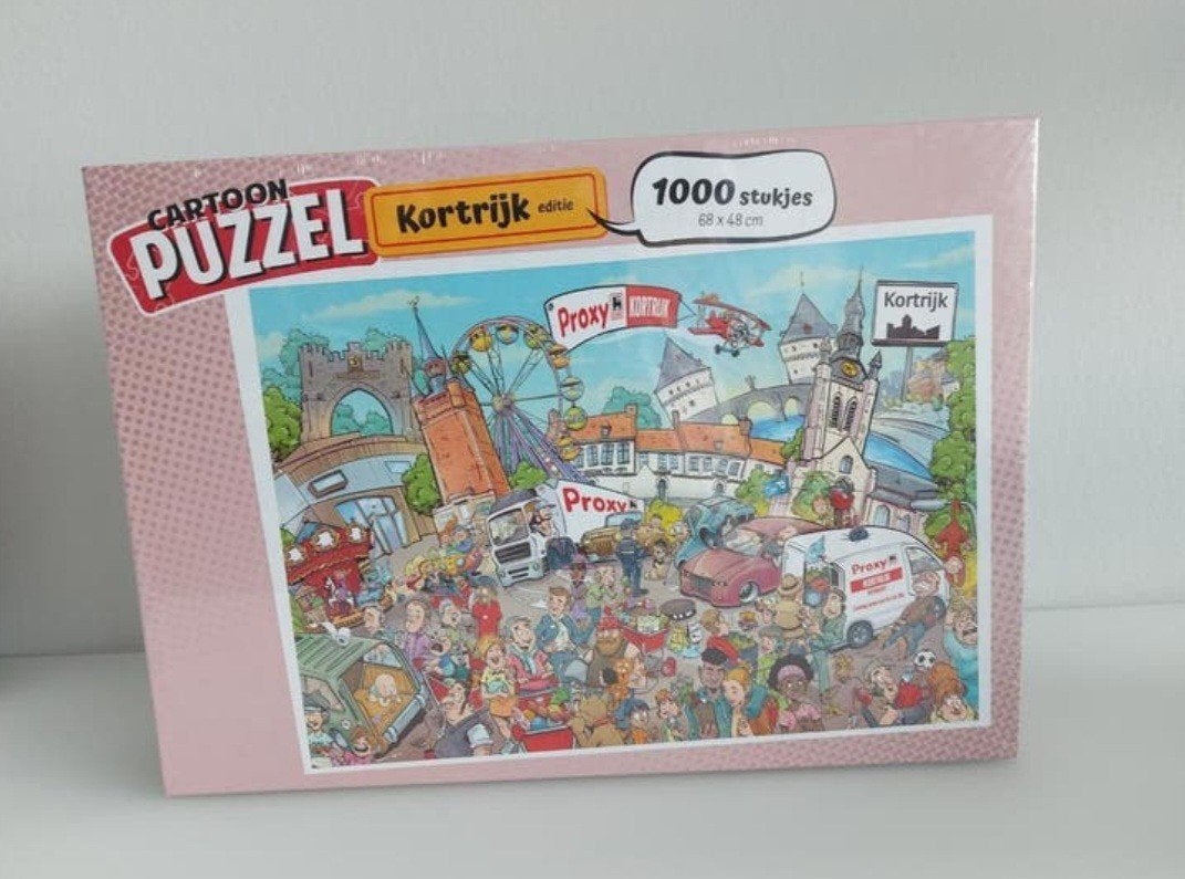 Puzzle de dessin animé Kortrijk 1000 pièces (neuf), Hobby & Loisirs créatifs, Enlèvement ou Envoi, 500 à 1500 pièces, Neuf, Puzzle