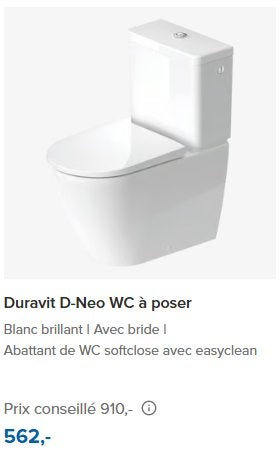 WC Duravit D-Neo neuf, à poser, garanti 5 ans, Bricolage & Construction, Enlèvement, Neuf, Toilettes