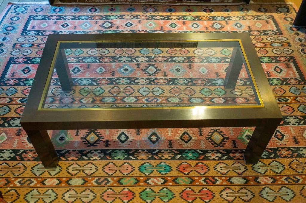Salontafel, hout/metaal/glas, Huis en Inrichting, Ophalen, Gebruikt, Glas