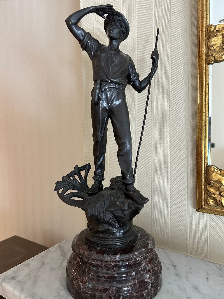 Bronzen beeld "le Faucheur", Ophalen, Brons, Beeld, Bruin