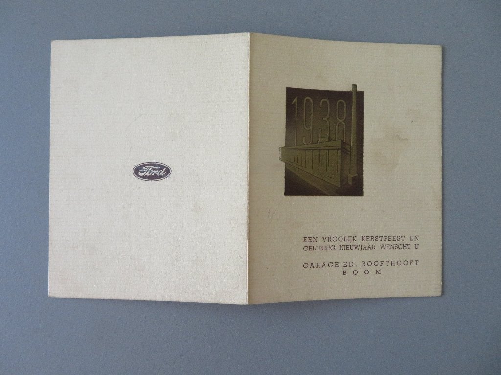 1938 kerst- en nieuwjaarswensen FORD garage Roothooft Boom, Envoi, Comme neuf, Voitures
