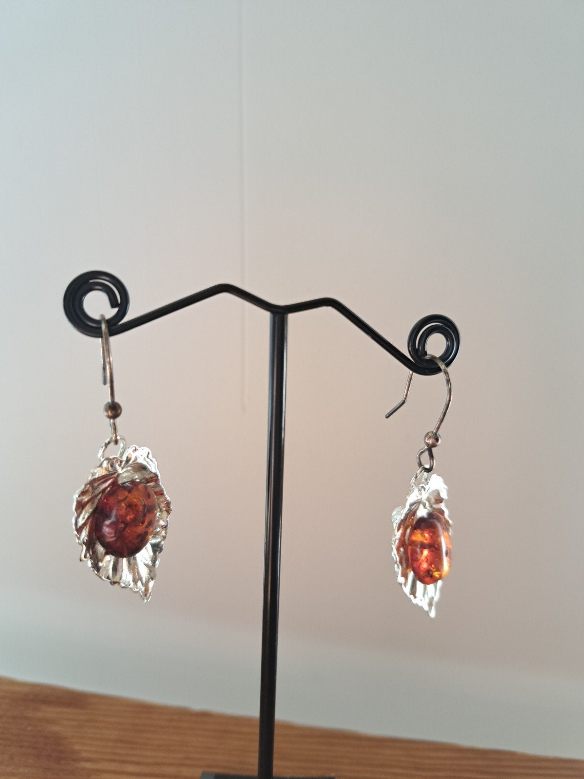 Oorhangers zilver met amber opgelegde steentjes, Ophalen, Zilver, Zilver