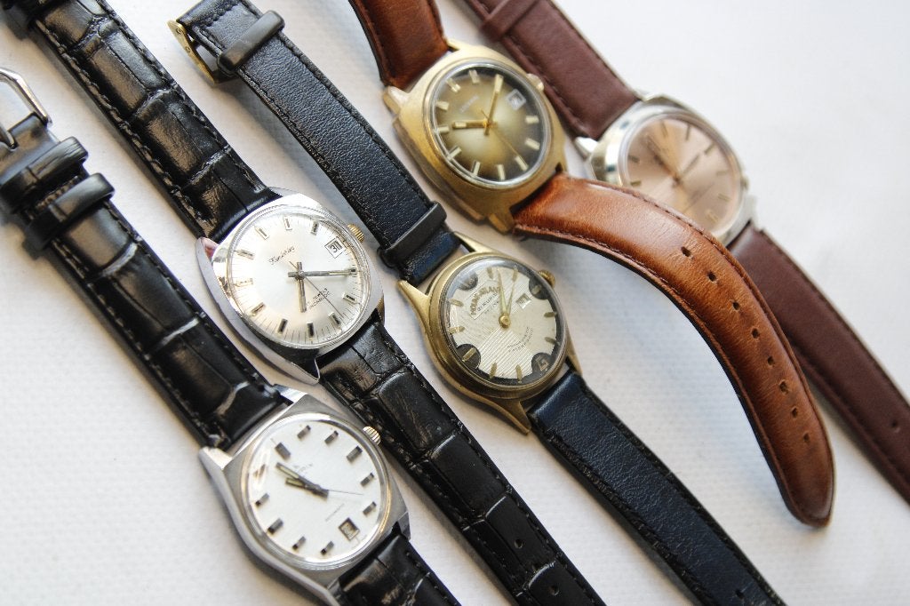 5 MECANICAL SWISS MANEN HORLOGES, Montre-bracelet, Autres marques, Enlèvement ou Envoi, Cuir