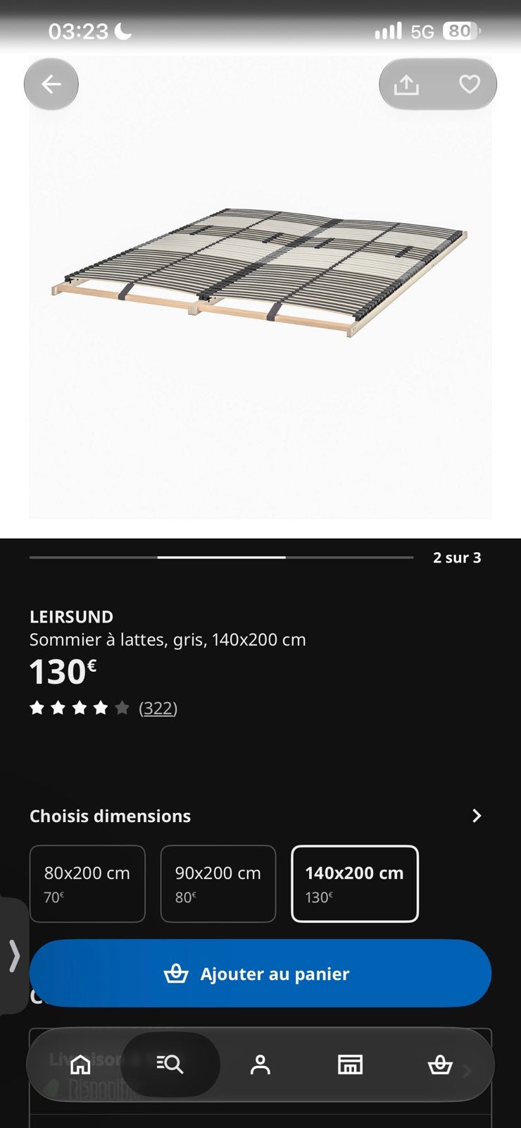 IKEA LEIRSUND sommier a latte 140x200, Enlèvement, Comme neuf