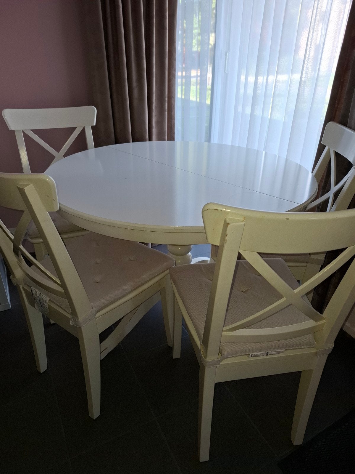 keukentafel wit met 4 stoelen, Ophalen, Gebruikt, Wit, Hout