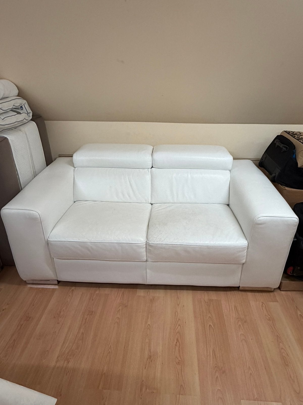 Lederen 2-zit zetel in kleur snow wit., Huis en Inrichting, Ophalen, Gebruikt, Leer