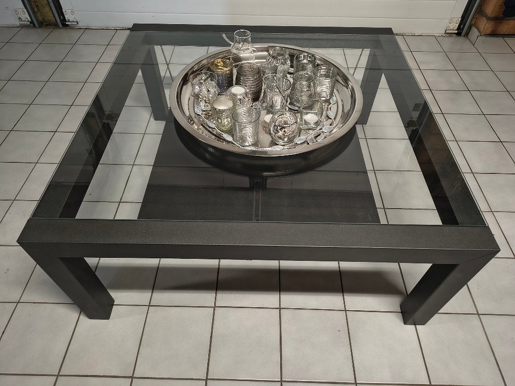 Salontafel uit metaal & glas 100x100 *Perfecte staat*, Ophalen, 50 tot 100 cm, Vierkant, 50 tot 100 cm