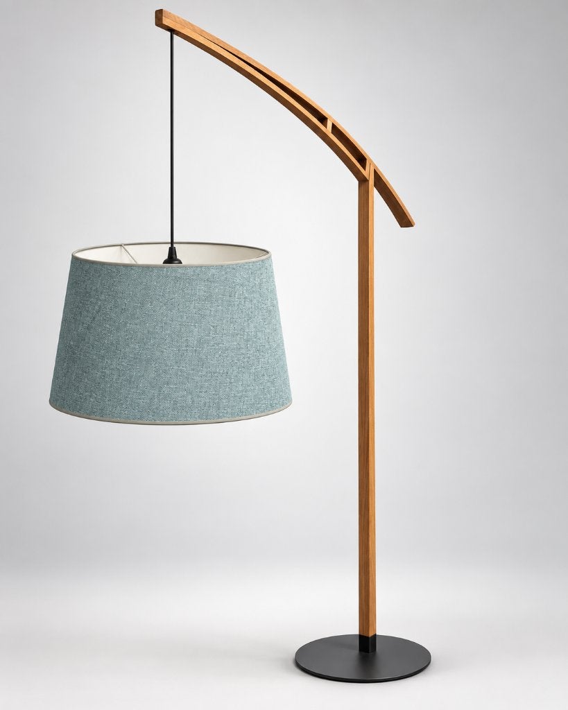 Lampadaire haute sur pied scandinave en bois lin bleu, Enlèvement, Neuf, Bois, 150 à 200 cm