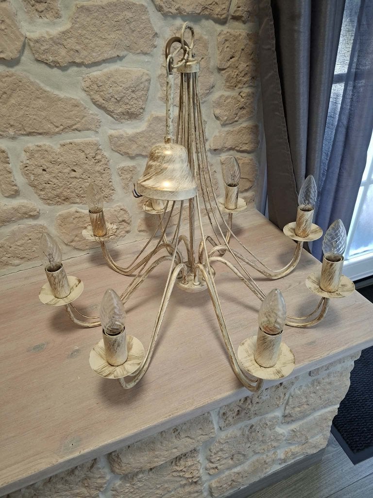 lustre 8 branches avec ampules près à installer, Enlèvement, Comme neuf, Métal
