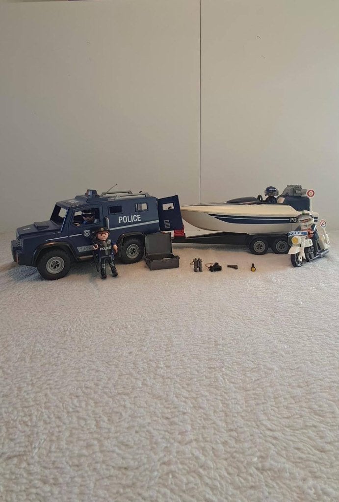 Playmobil: politiewagen + boot, Ophalen, Gebruikt, Complete set, Voertuig