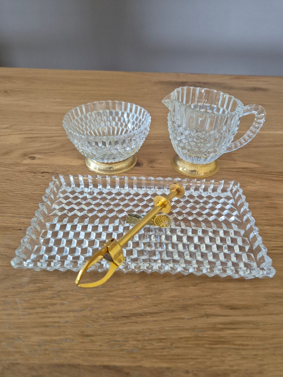 Vintage melk en suiker potje met suikertang op schaaltje, Ophalen