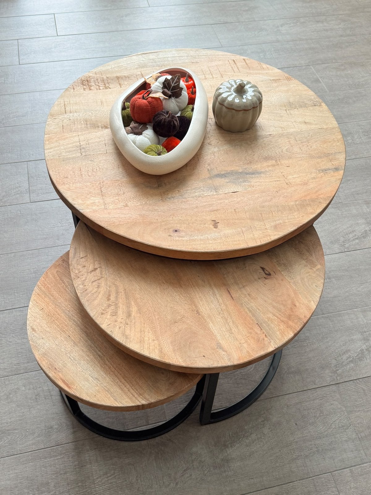 Ensemble de table basse 3 pièces en bois massif, Rond, Comme neuf, Enlèvement, 50 à 100 cm