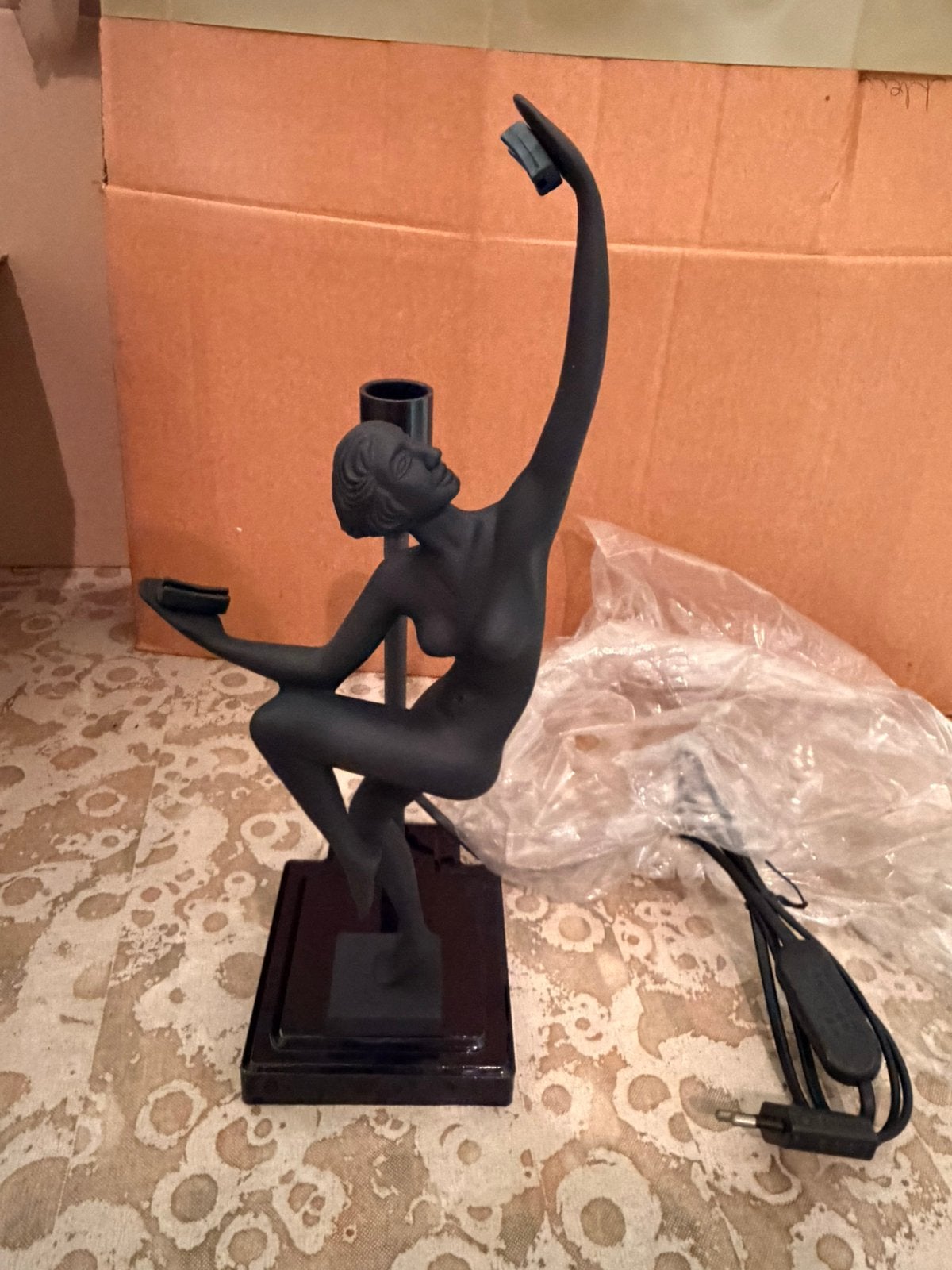Vintage Art Deco Lady Fan Lamp Base voor glas-in-lood, Antiek en Kunst, Ophalen of Verzenden, Art deco, Glas
