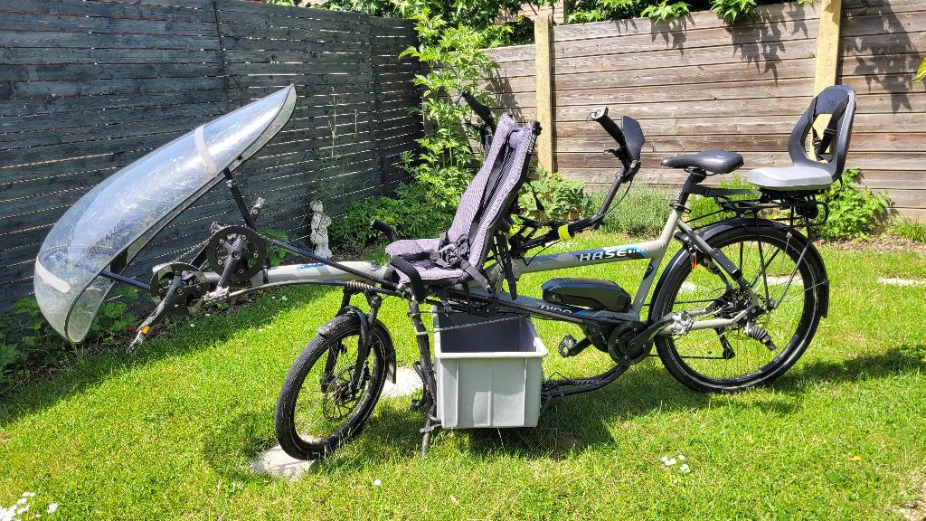 Hase Pino elektrische tandemfiets met bestuurder achteraan, Vélos & Vélomoteurs, 10 à 15 vitesses, Enlèvement, Utilisé, Frein à disque