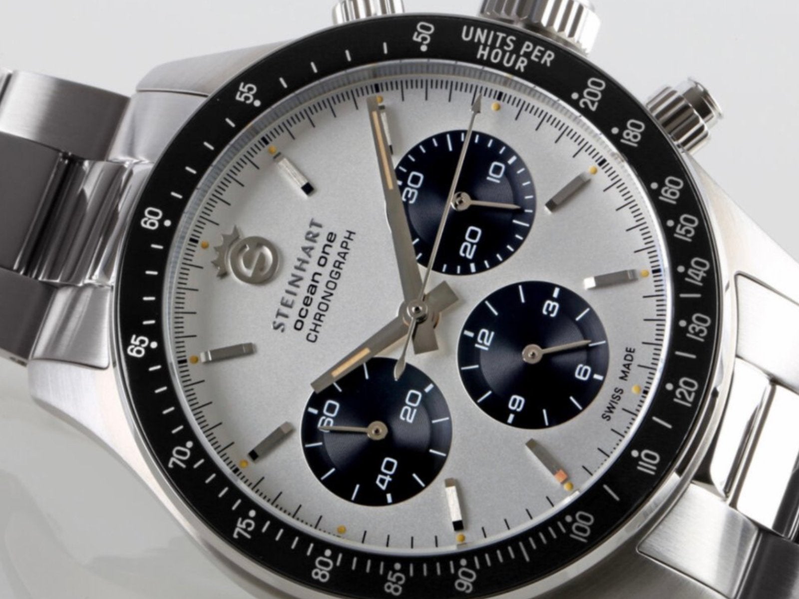 Steinhart ocean one Vintage 2 chrongraph panda, Autres marques, Acier, Enlèvement, Acier