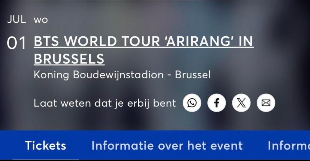 Billet BTS Brussels 1/07 Platinum, Une personne, Juillet