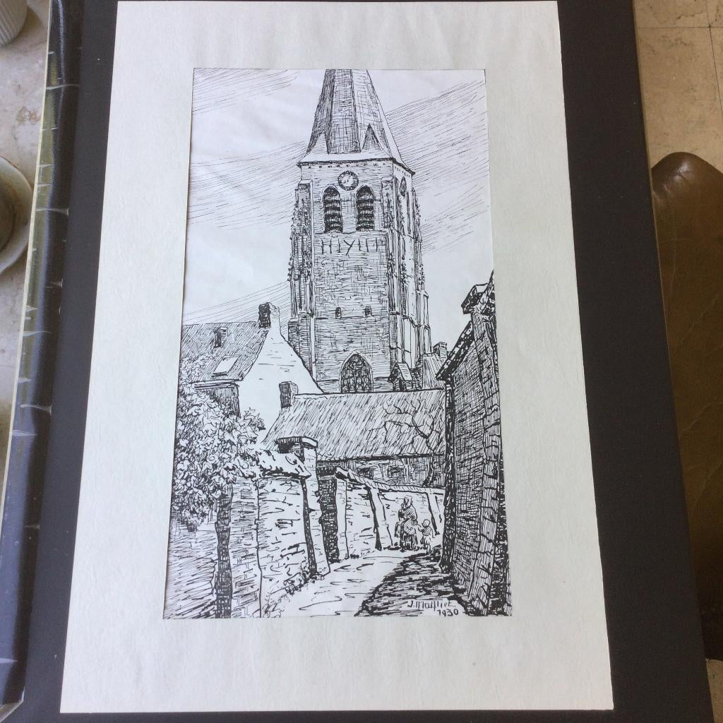 vintage pentekening  Malfliet 1930, Antiek en Kunst, Ophalen of Verzenden